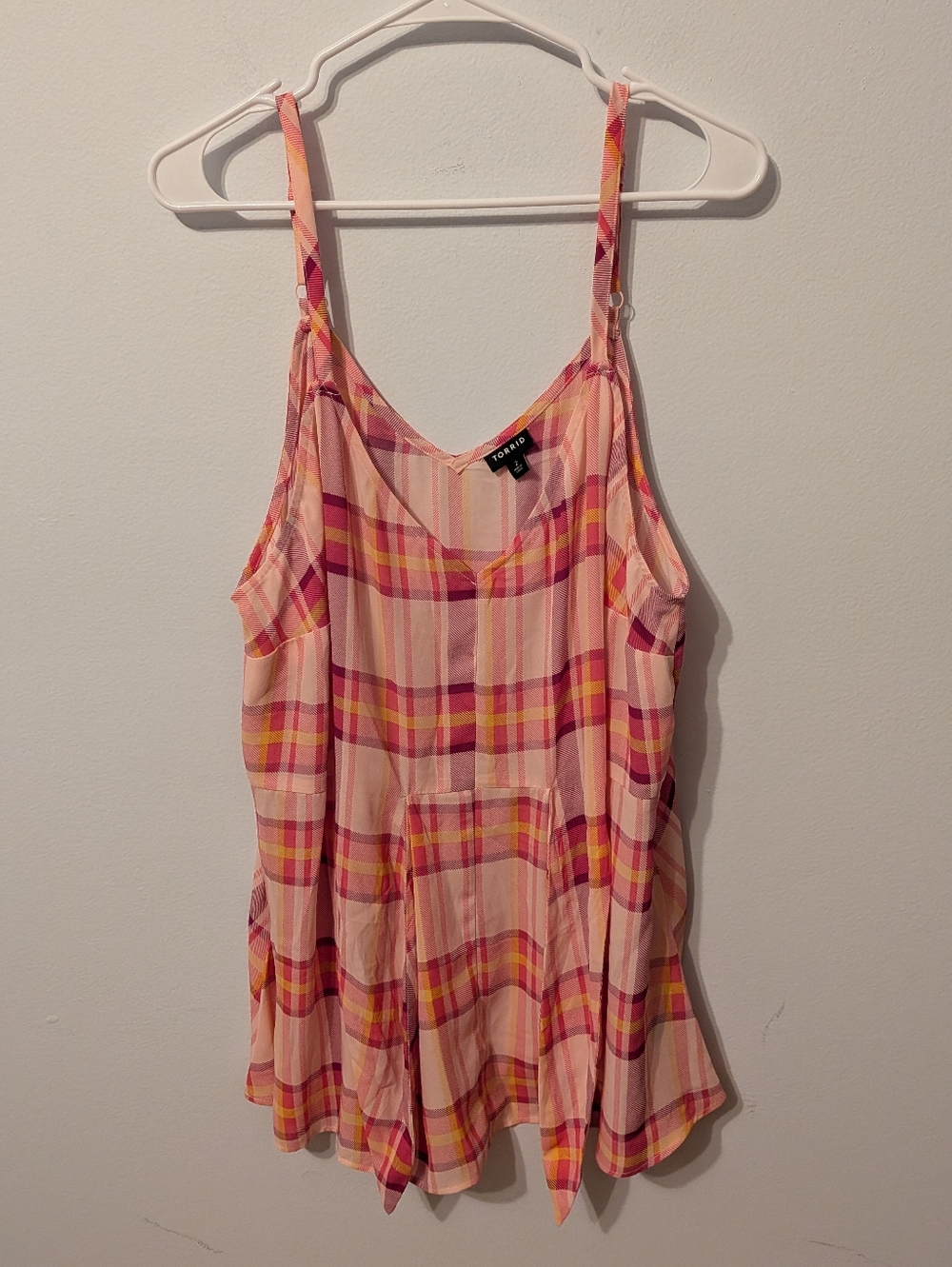 Torrid Pink Plaid Peplum Georgette Tie-Front Cami Size 2X